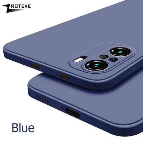 the back and front of a blue iphone case