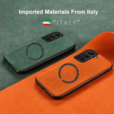 the case is made from genuine leather and has a ring on the back