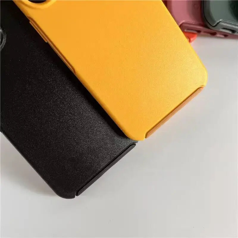 the case is made from leather and has a contrasting color