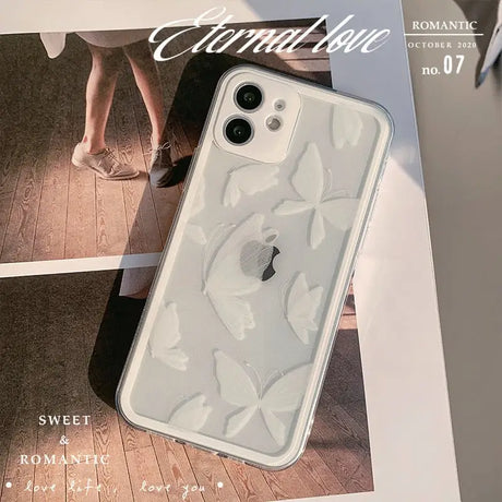 The case is made from marble and has a white marble pattern