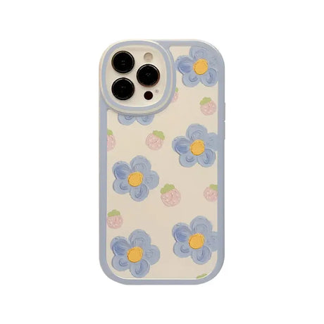 The case is made from a white plastic with blue flowers and yellow leaves