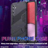 the back of a black phone case with a red and black phone