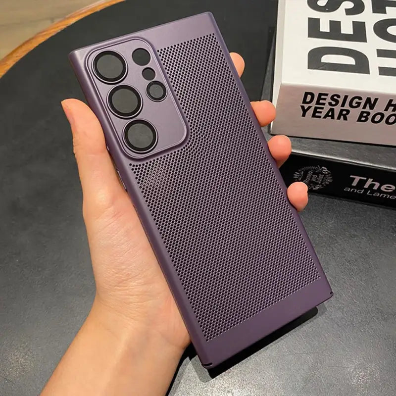 the case is made from a purple plastic material