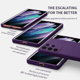 the back and sides of the purple case