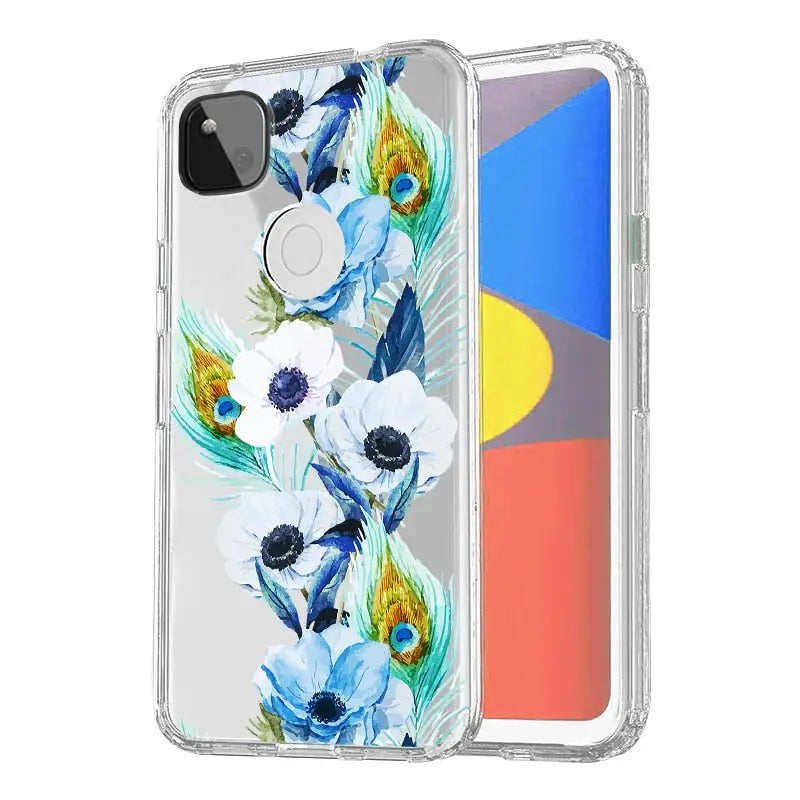 the back of a clear case with a floral design