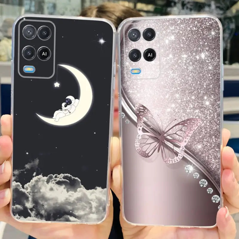 two cases with a butterfly and moon on them