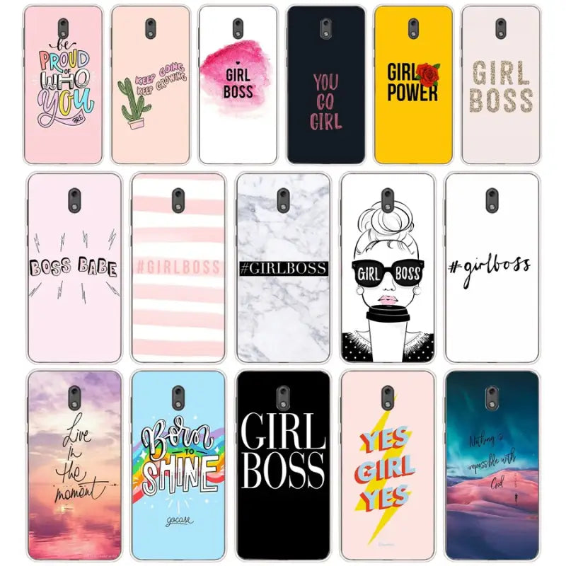 a group of cell phones with different designs on them