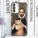 Luxury Vintage Painting Fun Cat Art Cases For Samsung Galaxy S20 Plus S21 FE S22 S23 Ultra A53 A52 A54 S24 Van Gogh Gustav Klimt Mona Lisa Phone Cover