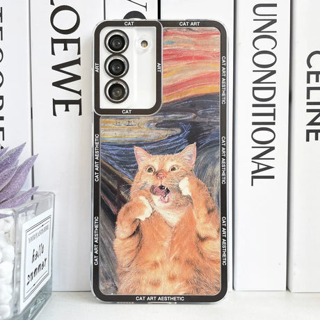 A cat with a starry face on it’s back case