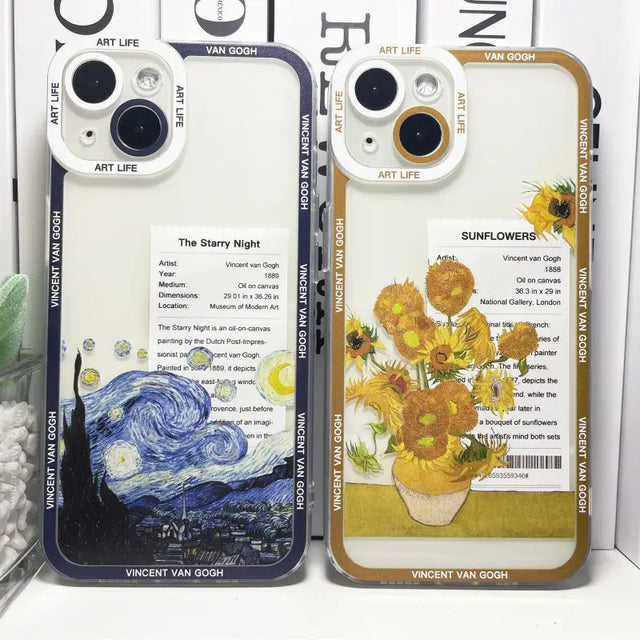 two cell cases with a painting of sunflowers