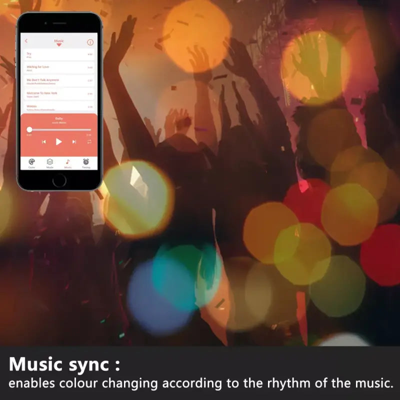 There is a cell phone that is displaying a music app