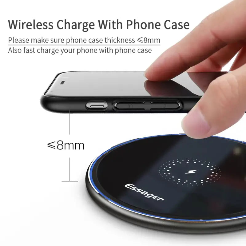 someone is holding a cell phone with a wireless charger attached