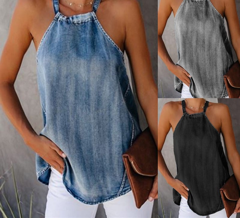 Stylisches Denim-Neckholder-Top