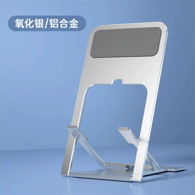 a silver metal stand with a white background