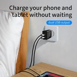 a bed with a charging charger attached to it