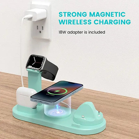 a charging station with a phone and a charging device