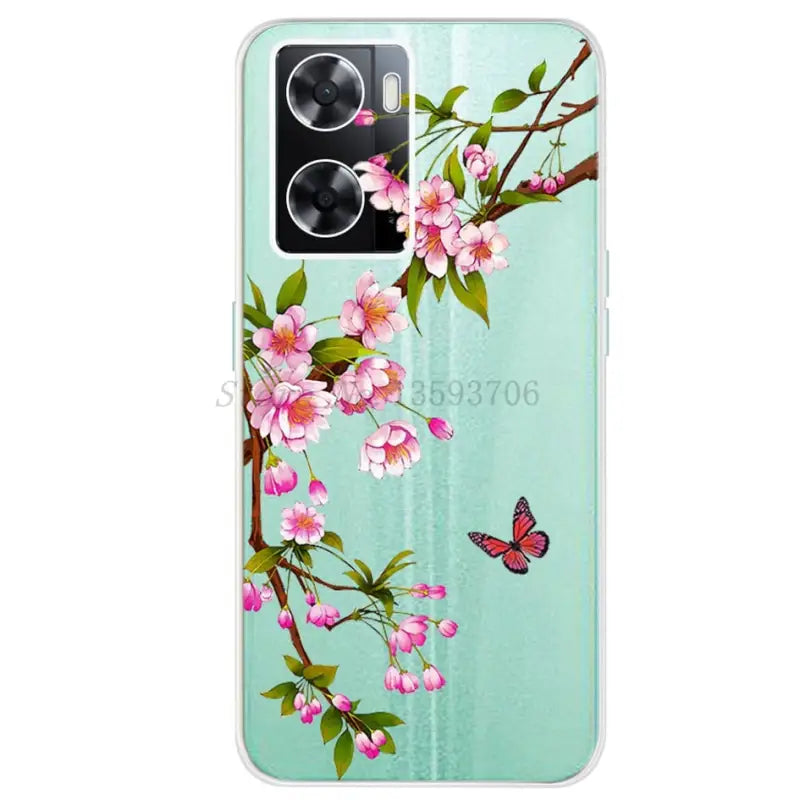 the green apple blossom phone case is shown with a butterfly on it