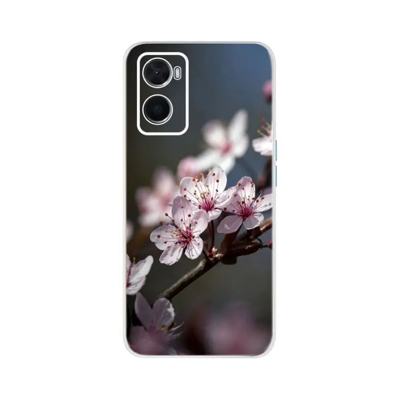 a white phone case with a pink flower on it