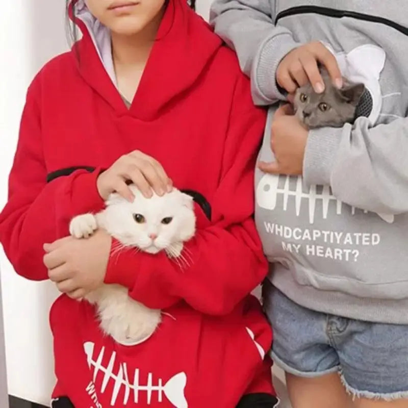 two children holding a cat in their hands