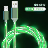 a green glow cable with a white and black background