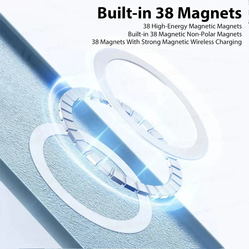 Circular magnetic wireless charging device with 38 built-in magnets.