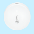 Circular white temperature sensor or thermostat with a thermometer icon.