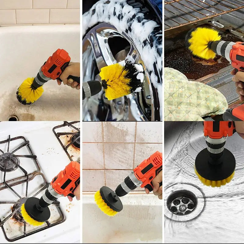 a col of four pictures showing how to clean a bathtub