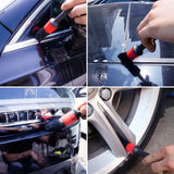 a close up of a person using a car window sealer to clean a car
