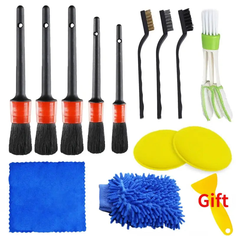 a set of cleaning brushes and cleaning cloths with cleaning cloth