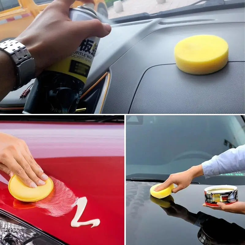 a person cleaning a car with a sponge