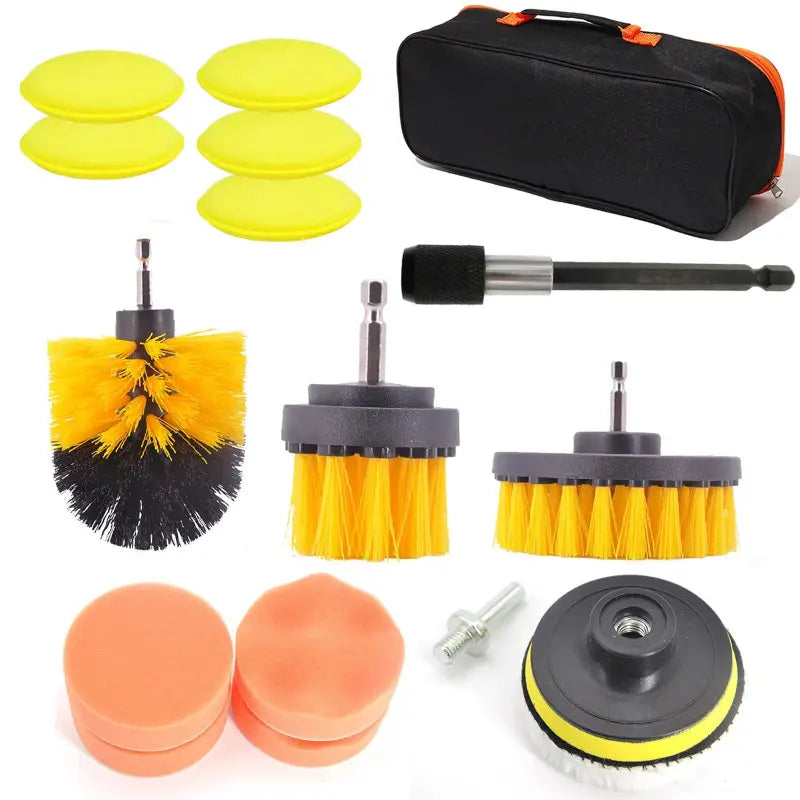 a set of cleaning tools and cleaning sponges