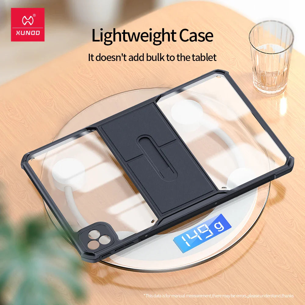 Clear and black tablet case.