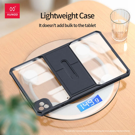 Clear and black tablet case.