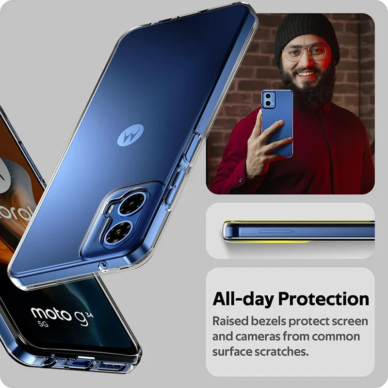 Clear blue ultra thin silicone soft case showing back side for motorola moto g34 5g and edge series phones