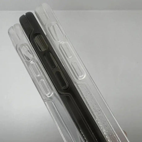 A clear case with a black handle