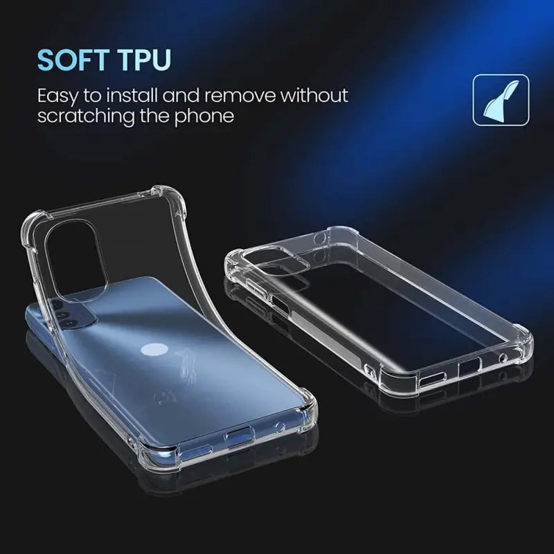the back of a clear case with a blue background