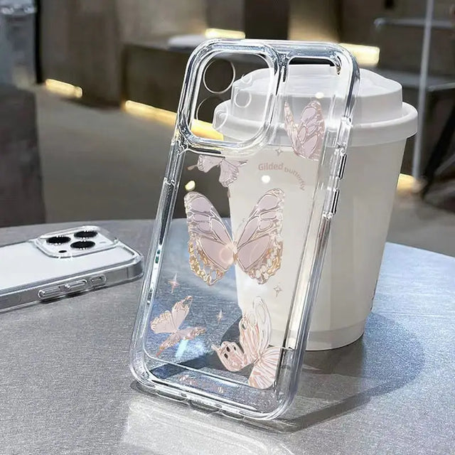 a clear case with a white flower design on it