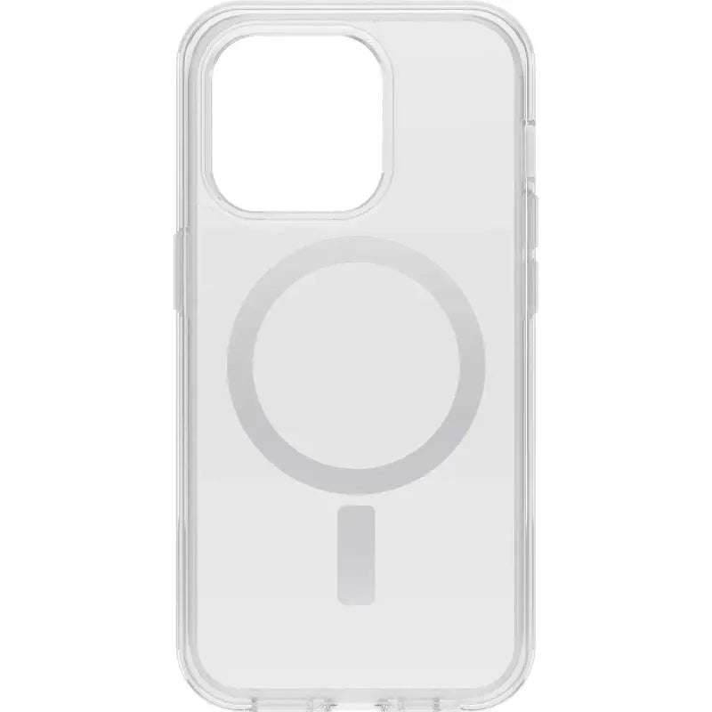 the back of a clear case with a circular phone holder