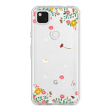 the back of a clear case with a floral pattern