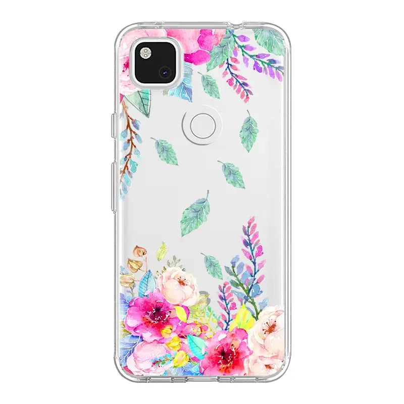 the back of a clear case with a floral design