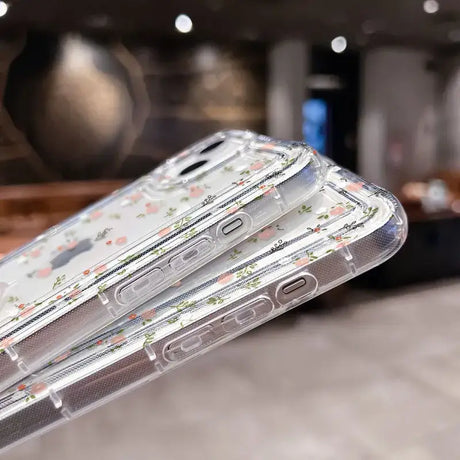 A clear case with flowers on it