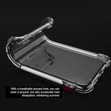 a clear case with a metal frame and a metal clip