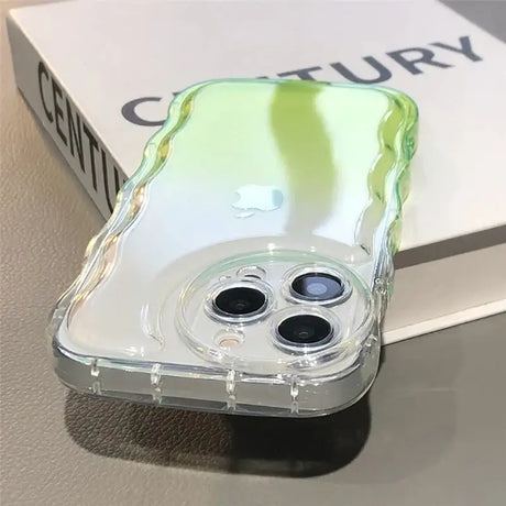 A clear case with a green and white design