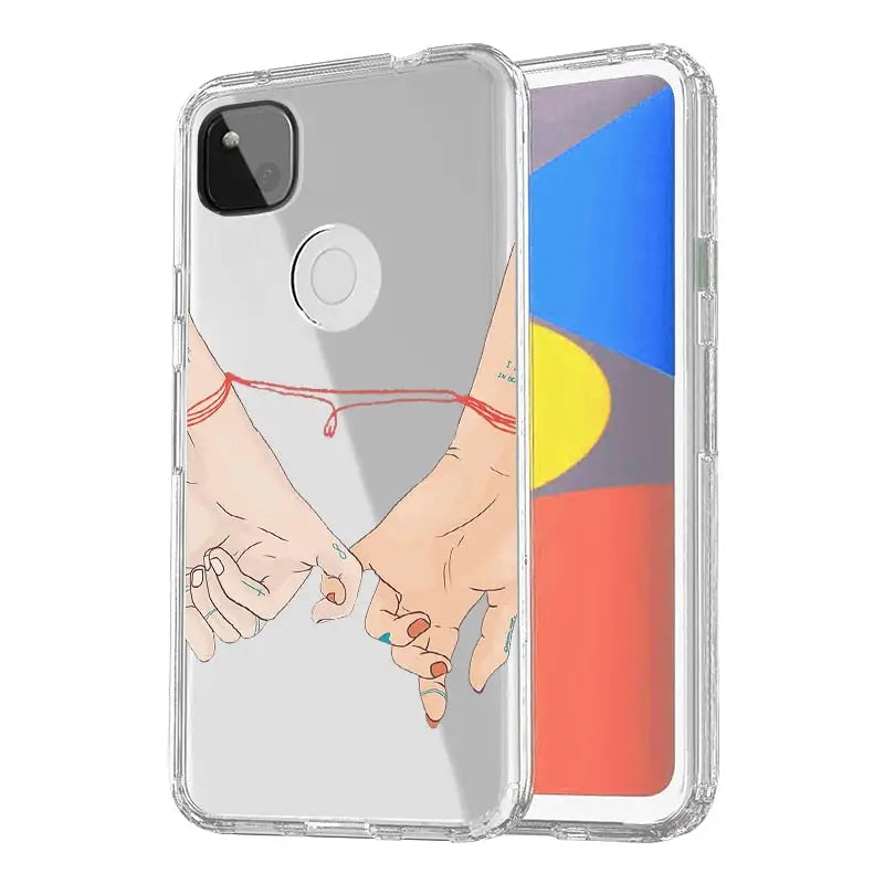 a clear case with two hands holding each other hands