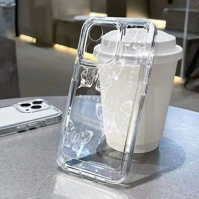 the back of a clear case with a phone in it