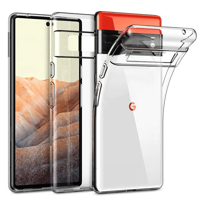 the back of a clear case with a red phone