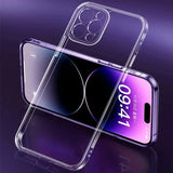 the back of a clear case with a purple background