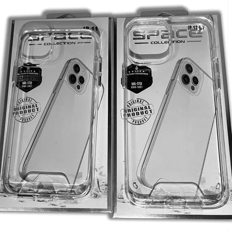two clear cases with a logo on them