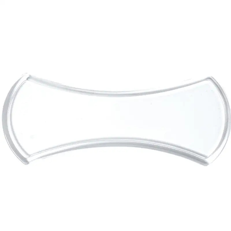 a clear plastic eyeglass with a curved shape