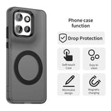 Clear gray iPhone case with a black magnetic charging ring and drop protection.